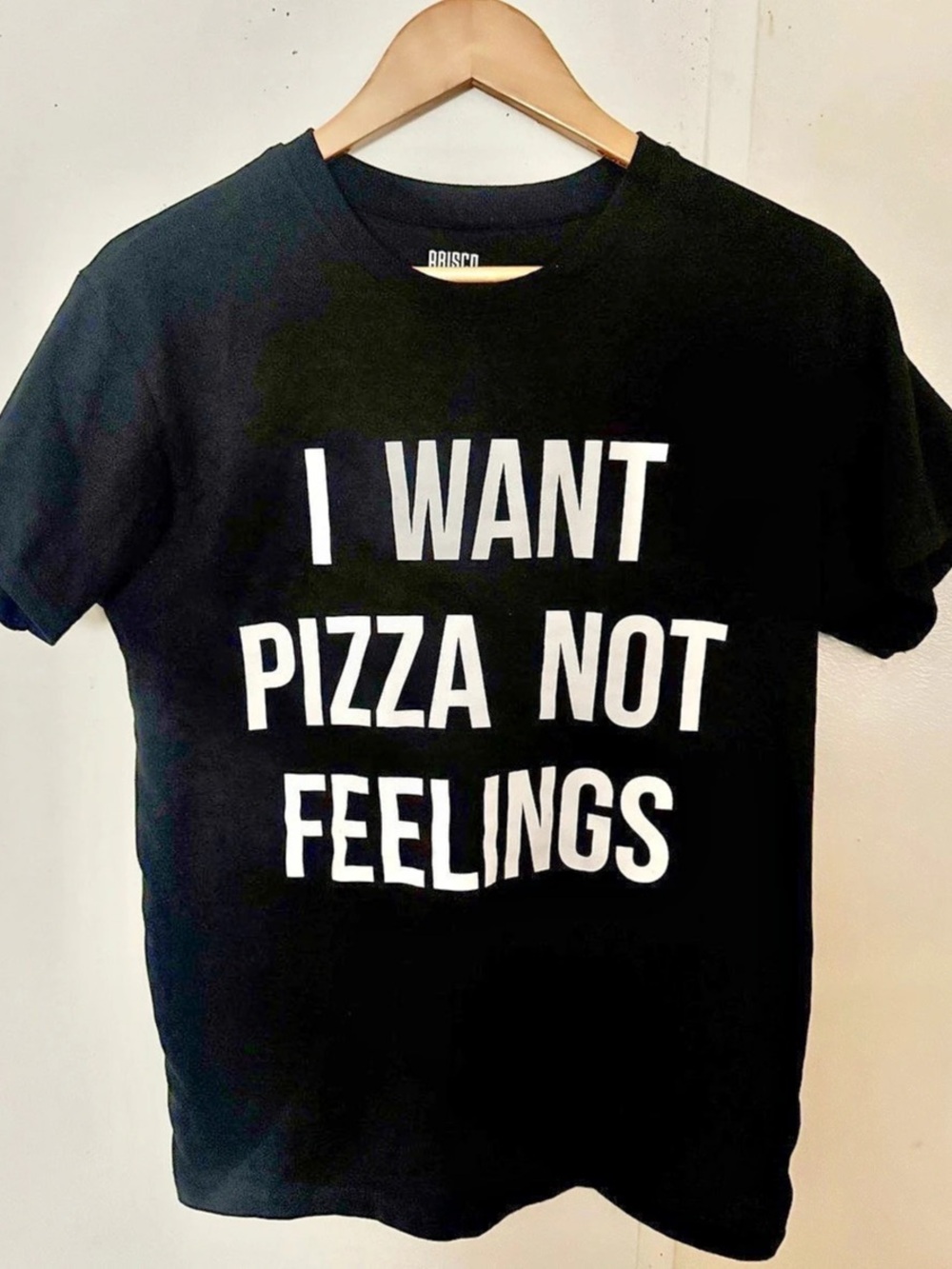Brisco Brands I Want Pizza Not Feelings Graphic T-Shirt Tee Black & White Medium